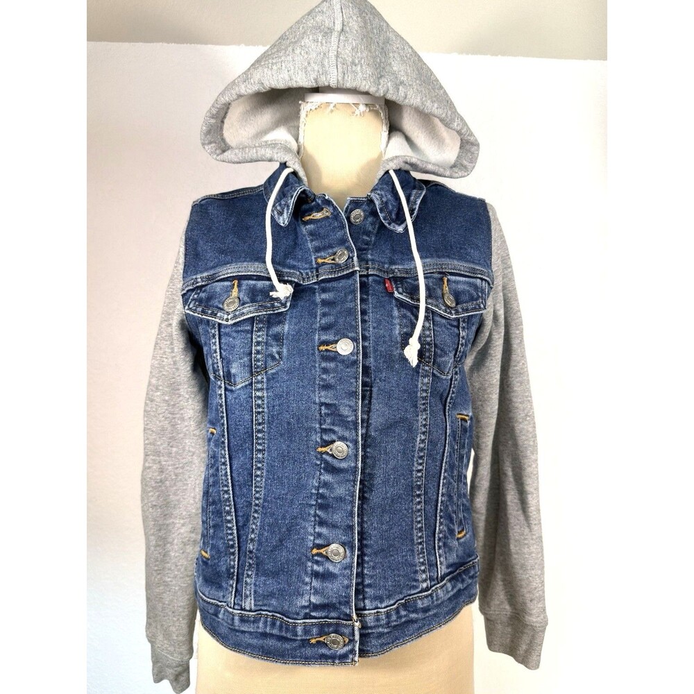 Levi's Hybrid Original Denim Sweatshirt Hoodie Trucker Jacket Medium Blue Gray